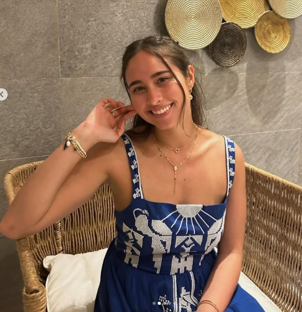 farm rio blue and white dress Artisanal Short Sleeve Maxi featuring a captivating deep v neckline framed by intricate gold detail FARM Rio Mixed White And