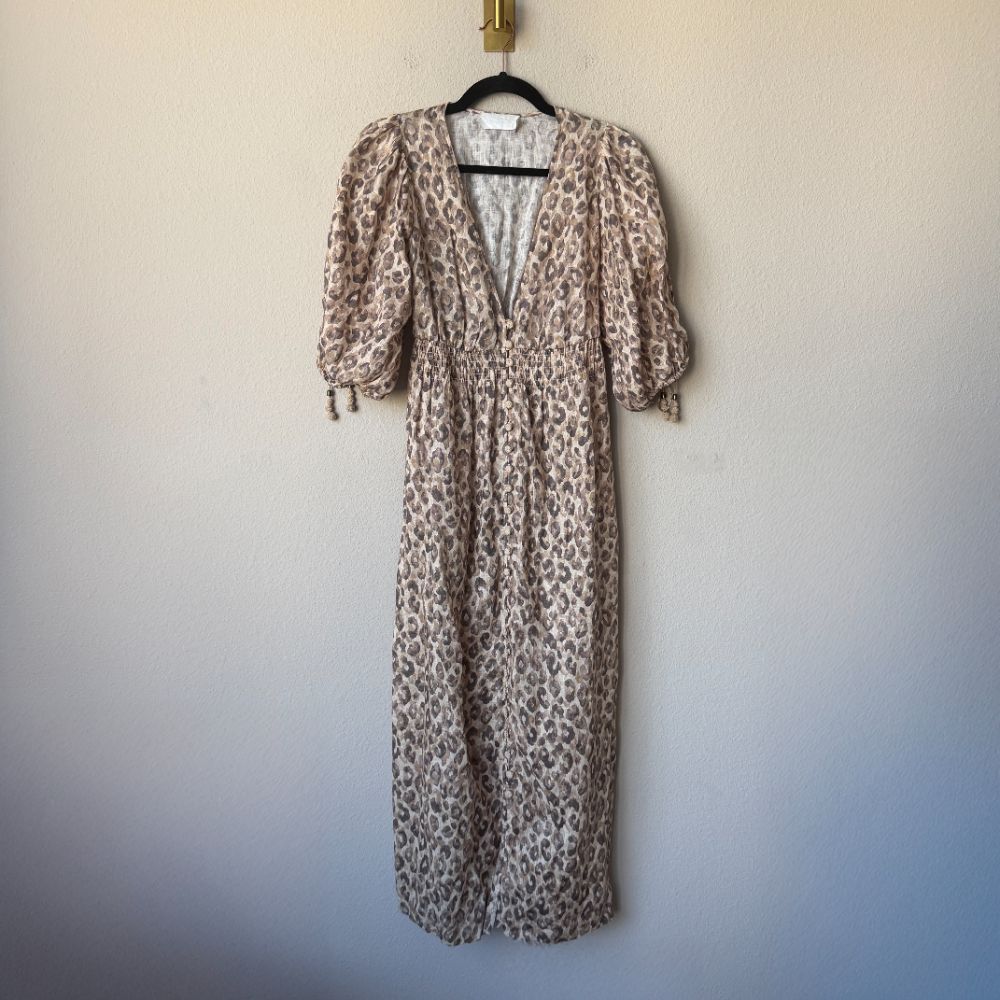 leopard print linen dress Eleni Leopard Print Midi Dress
