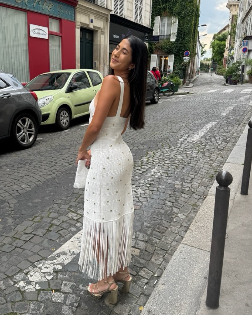 White Sandro Fringe Midi Dress Pickle - Main Image