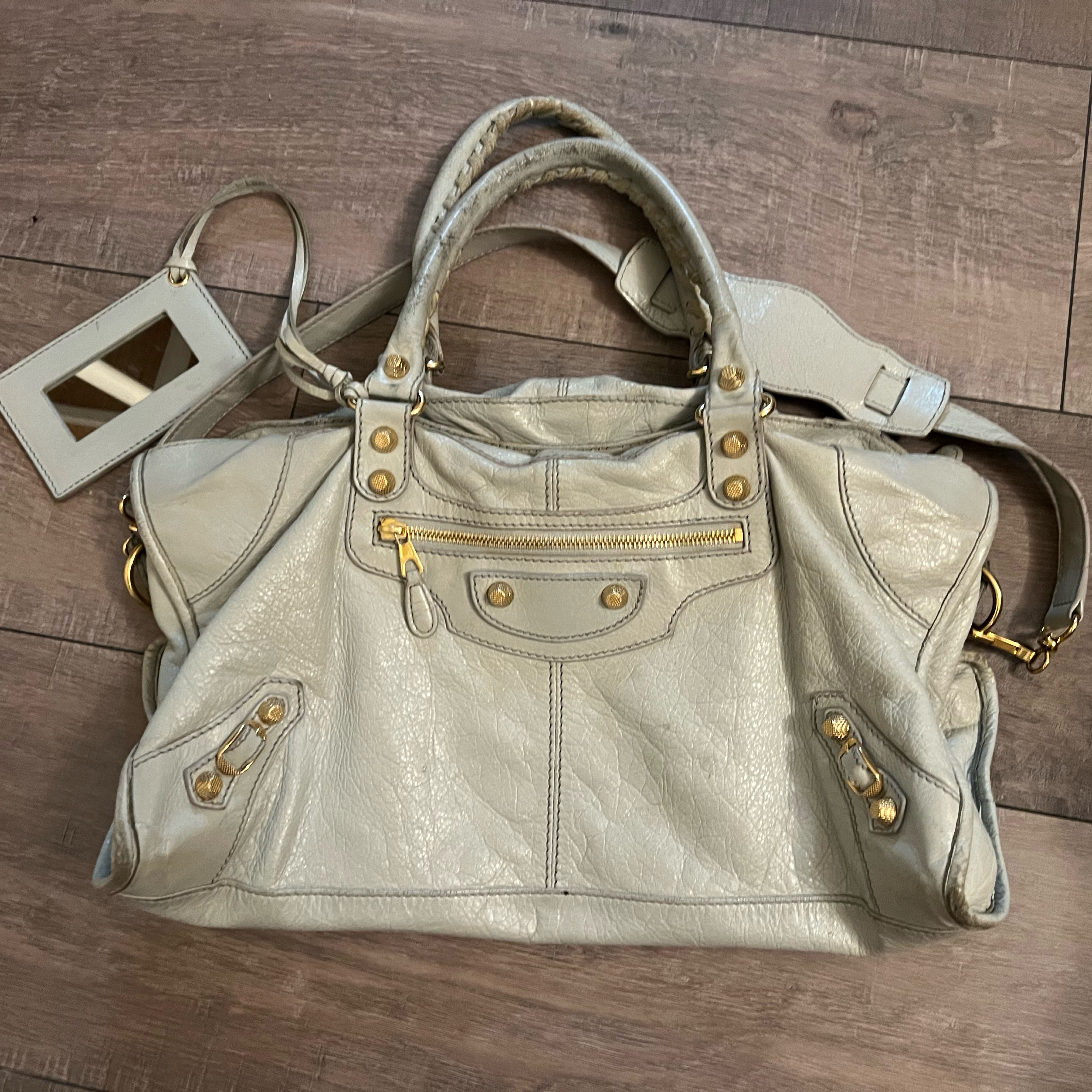 Grey And Gold Balenciaga City Bag Pickle
