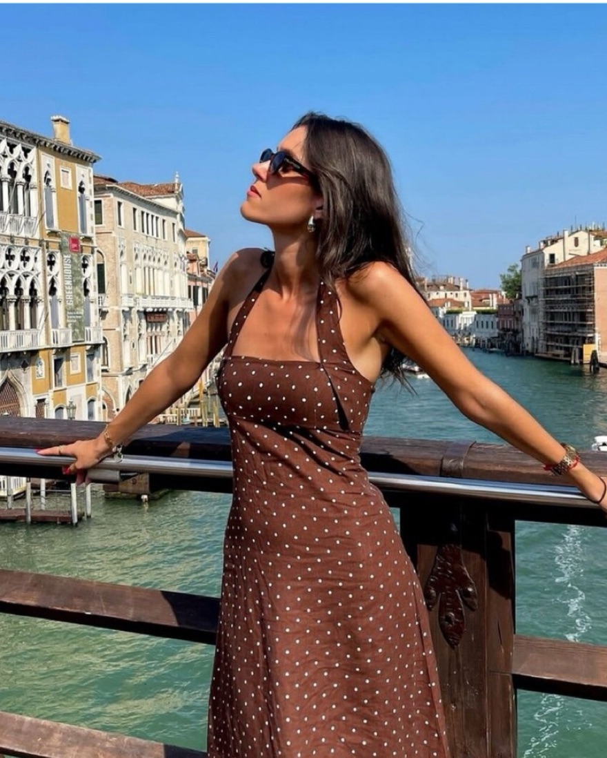 Zara Brown White Polka Dot Midi Dress Pickle