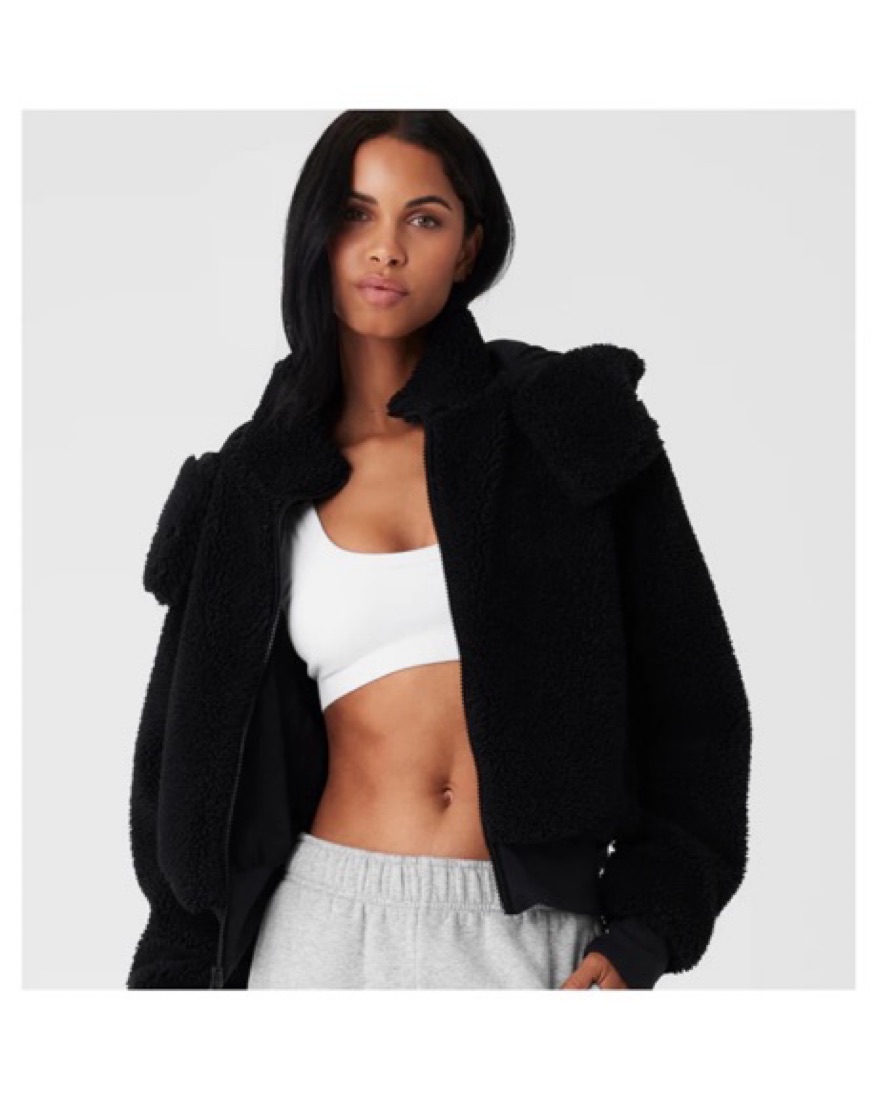 Alo Yoga Fluffy Crop Jacket Alo Foxy Sherpa Jacket Black Pickle