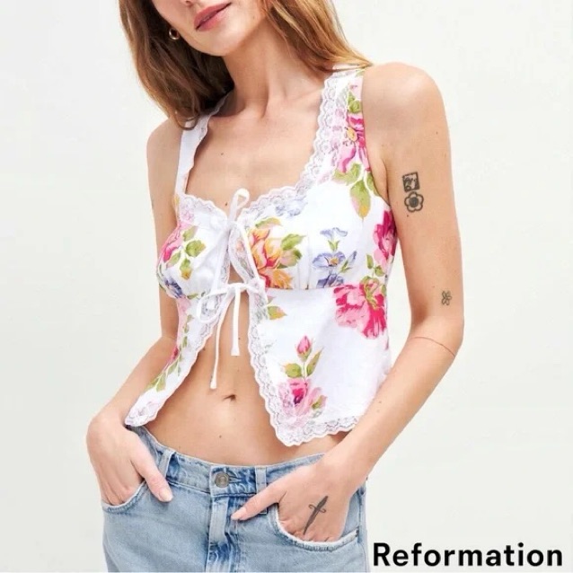 Reformation Rosalie Linen Top Pickle