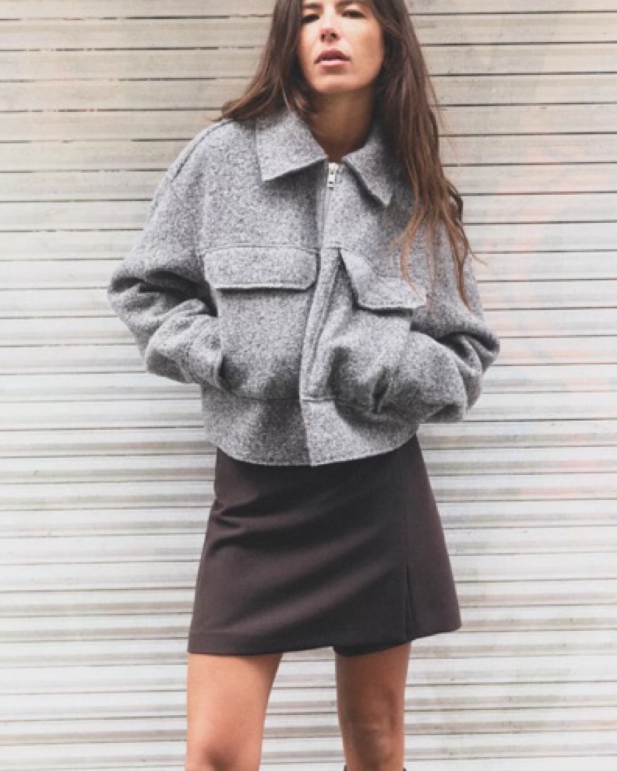 Zara Cropped Boucle Jacket Pickle