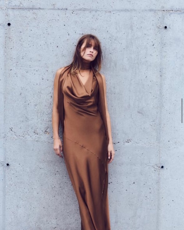 zara brown satin dress EFFECT OPEN BACK MIDI Midi Dress Zara Full Length