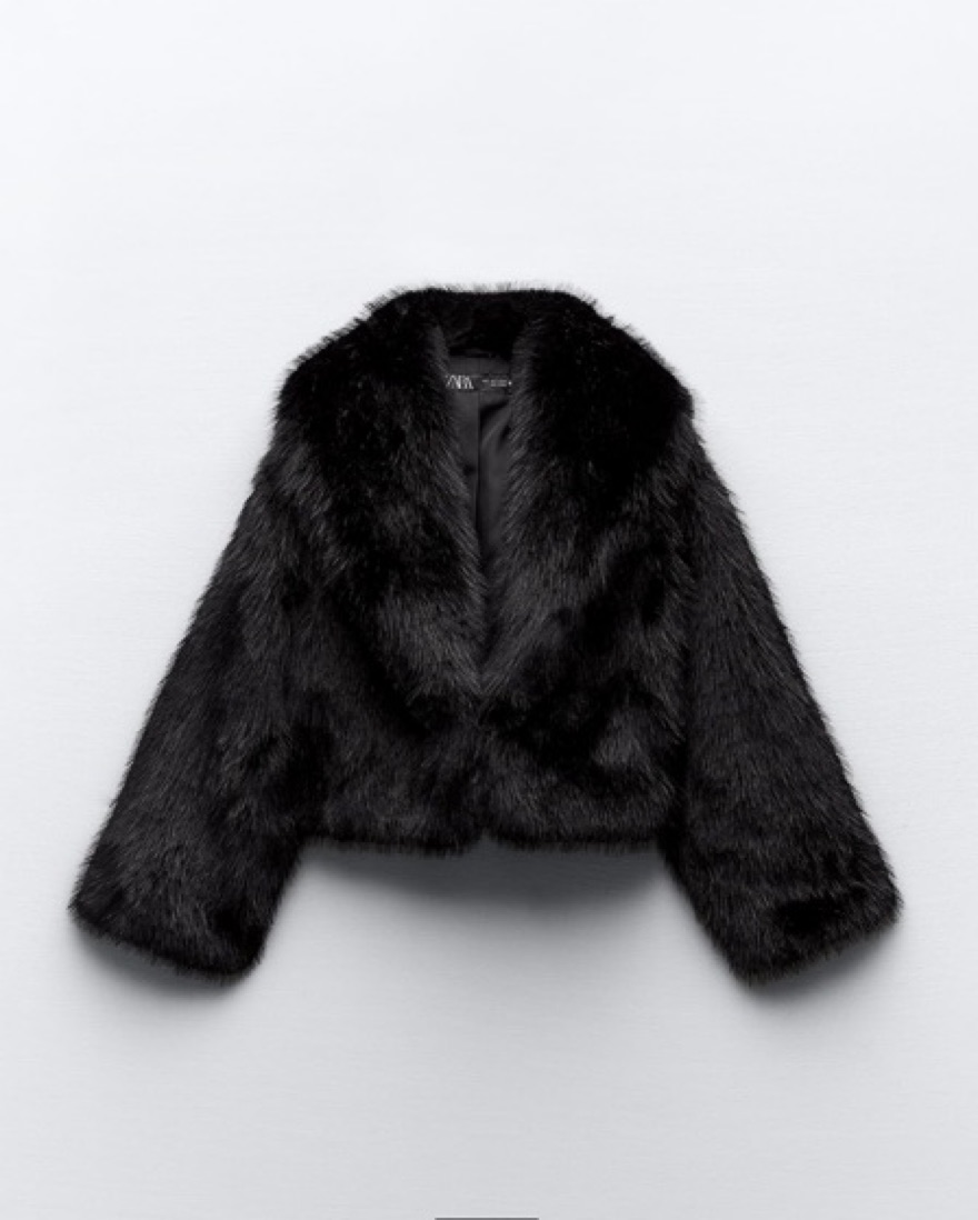 Zara Leather Fluffy Black Jacket Zara Zara Black Cropped Faux Fur