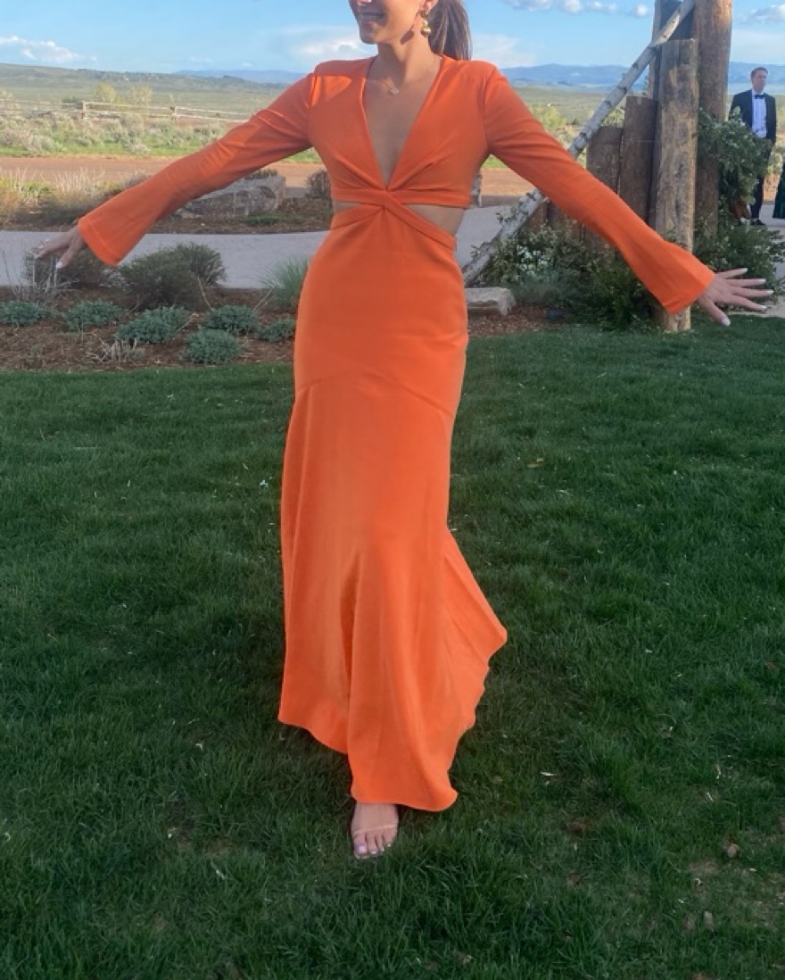 alc issa maxi dress A.L.C. Black Issa Cut-Out Waist V-Neck Long Flare Sleeve Maxi Gown Dress 0  = XS