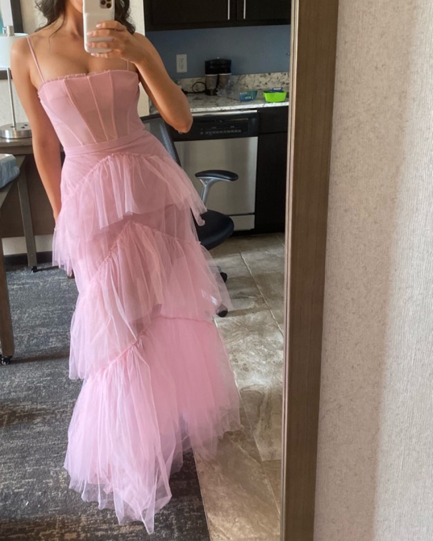 Bcbgmaxazria Pink Tulle Dress BCBG Corset Tulle Gown In Pink Tint