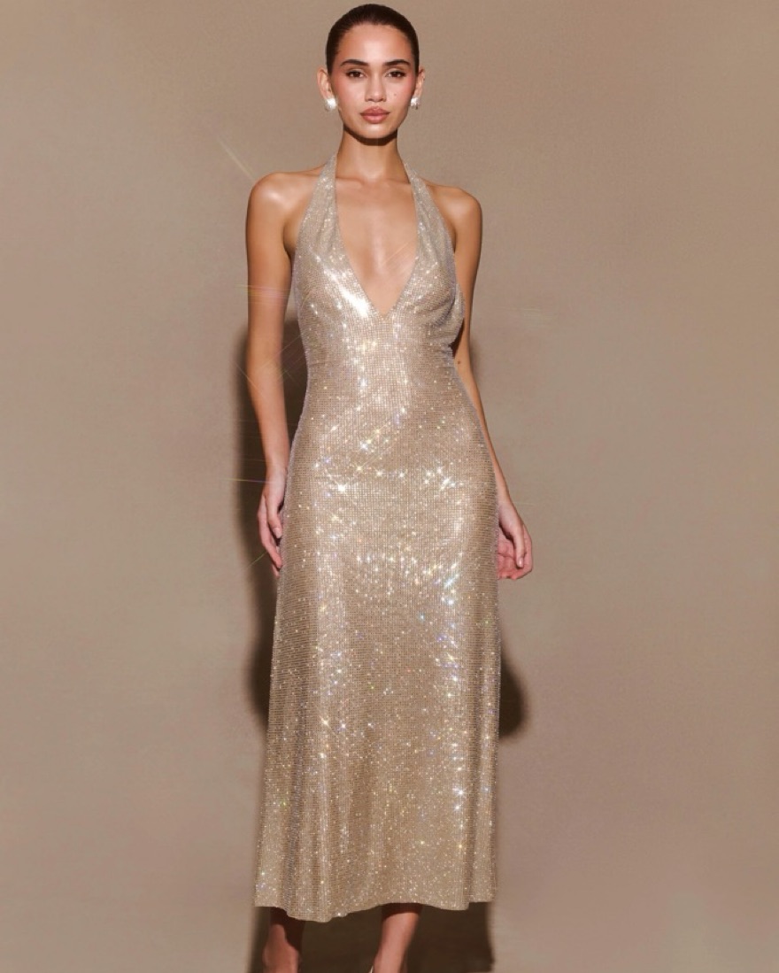 meshki silver dress Midi Adoria Dress Adoria Sequin Cut Out Maxi Dress Silver I Meshki I this dress is the epitome of effortless evening glamour. Halter Dress Meshki Silver Dress