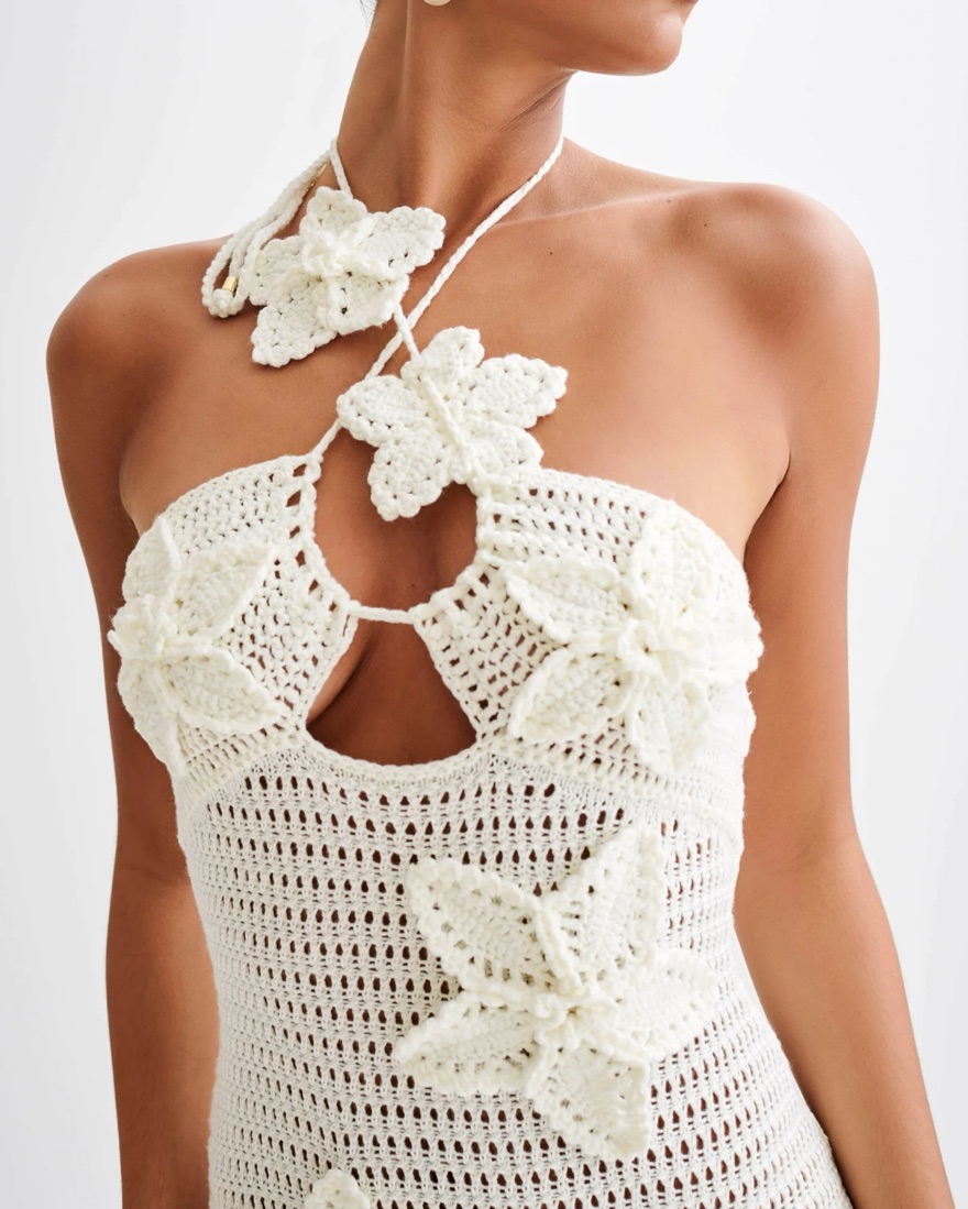 Meshki Kyla Crochet Maxi Dress Ivory | Pickle 