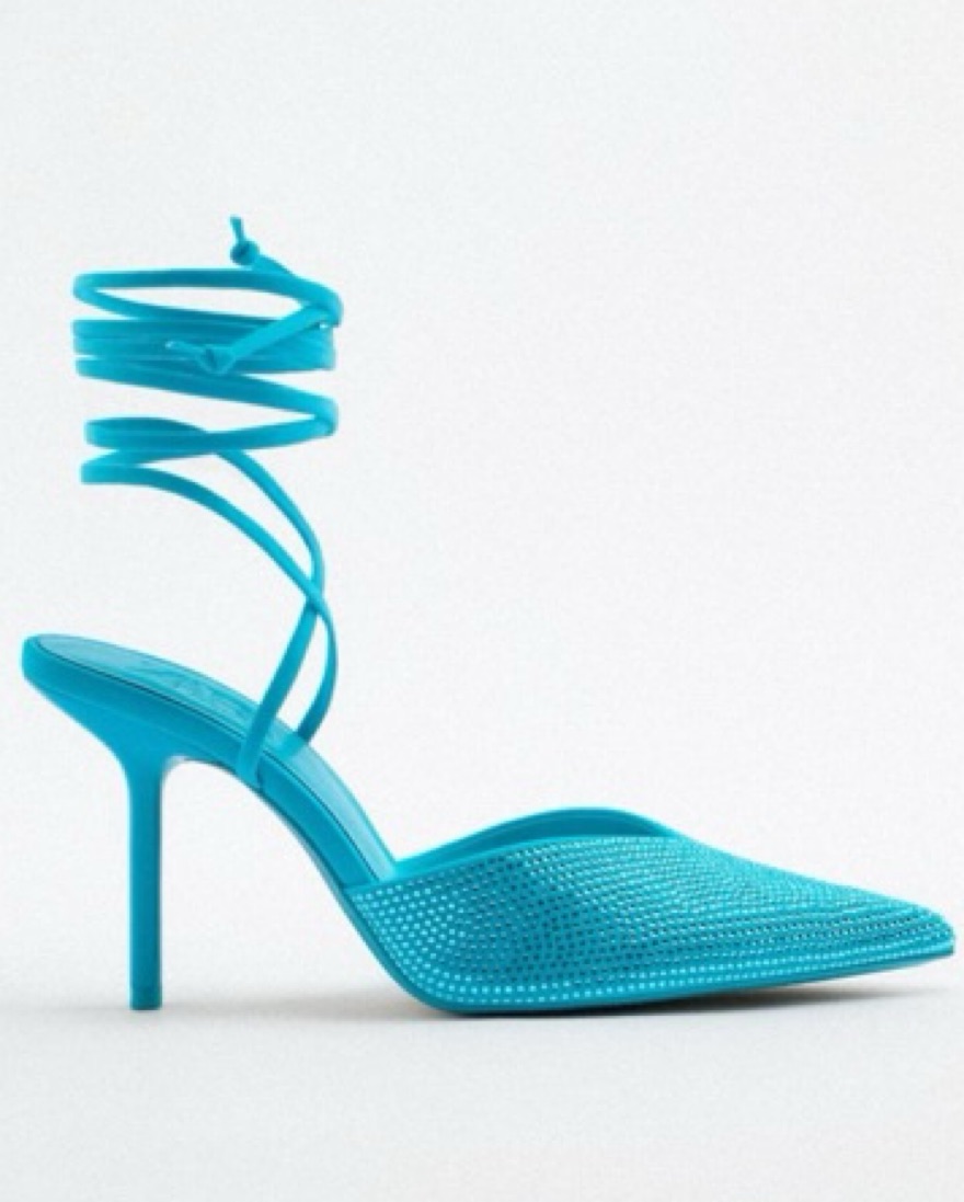 ZARA Blue Crystal Lace Up Heels Pickle
