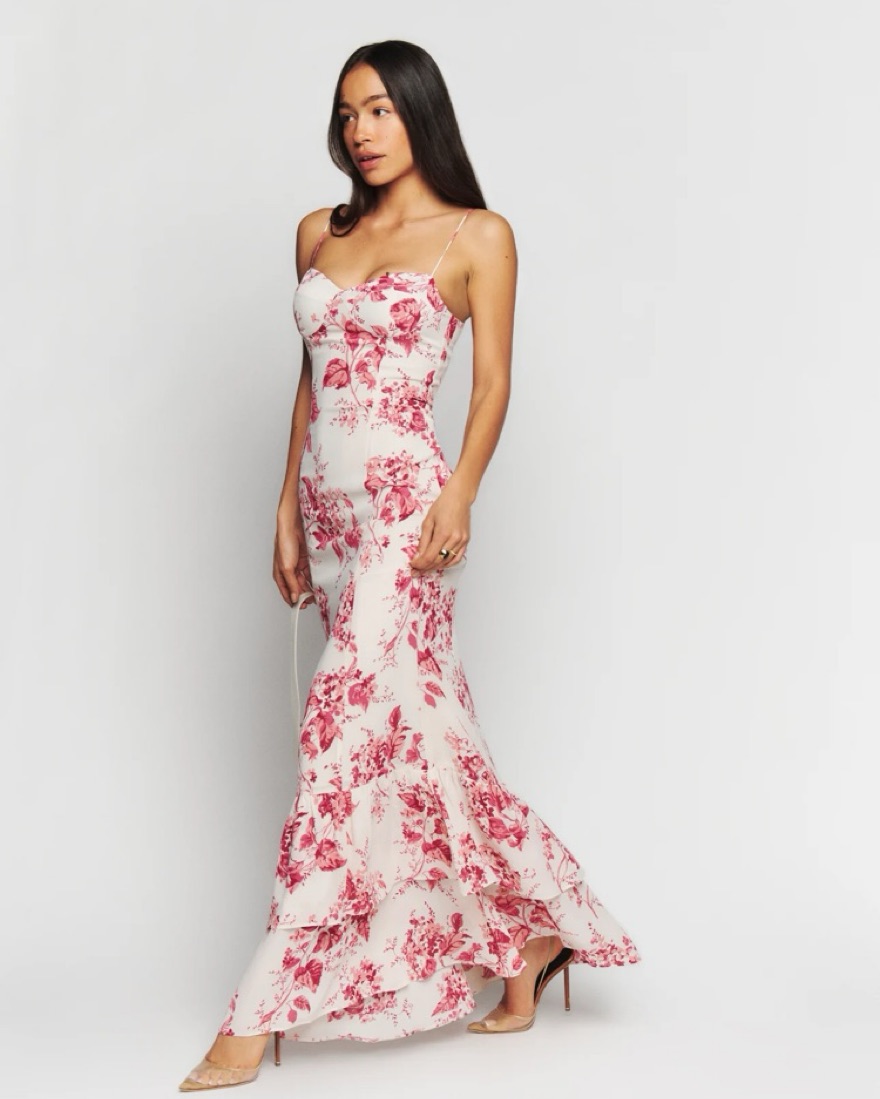 reformation pink dress Winslet In Powder Reformation Monette Strapless Midi Dress