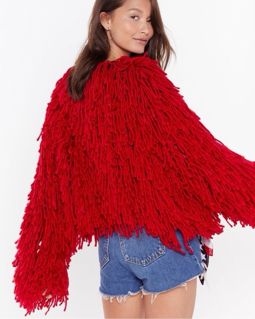 Red Shaggy Tassel Cardigan Pickle