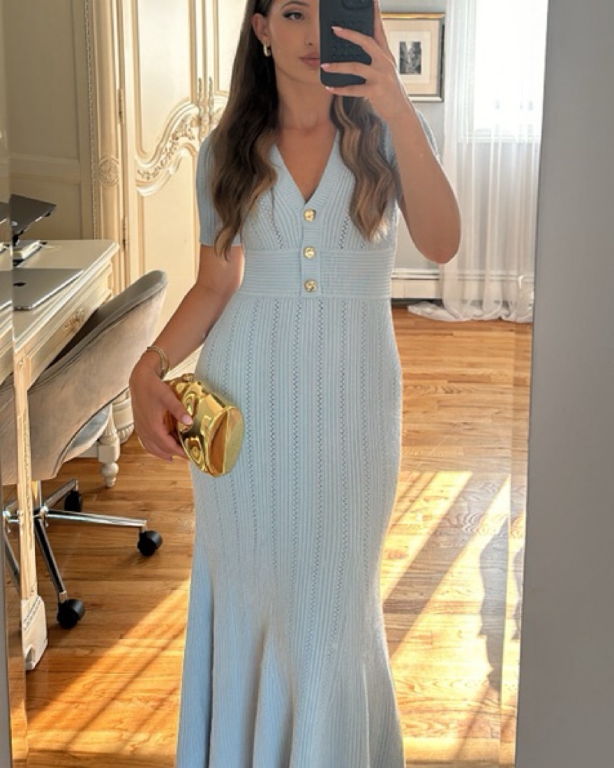 Self Portrait Pointelle Knit Midi Dress Pickle