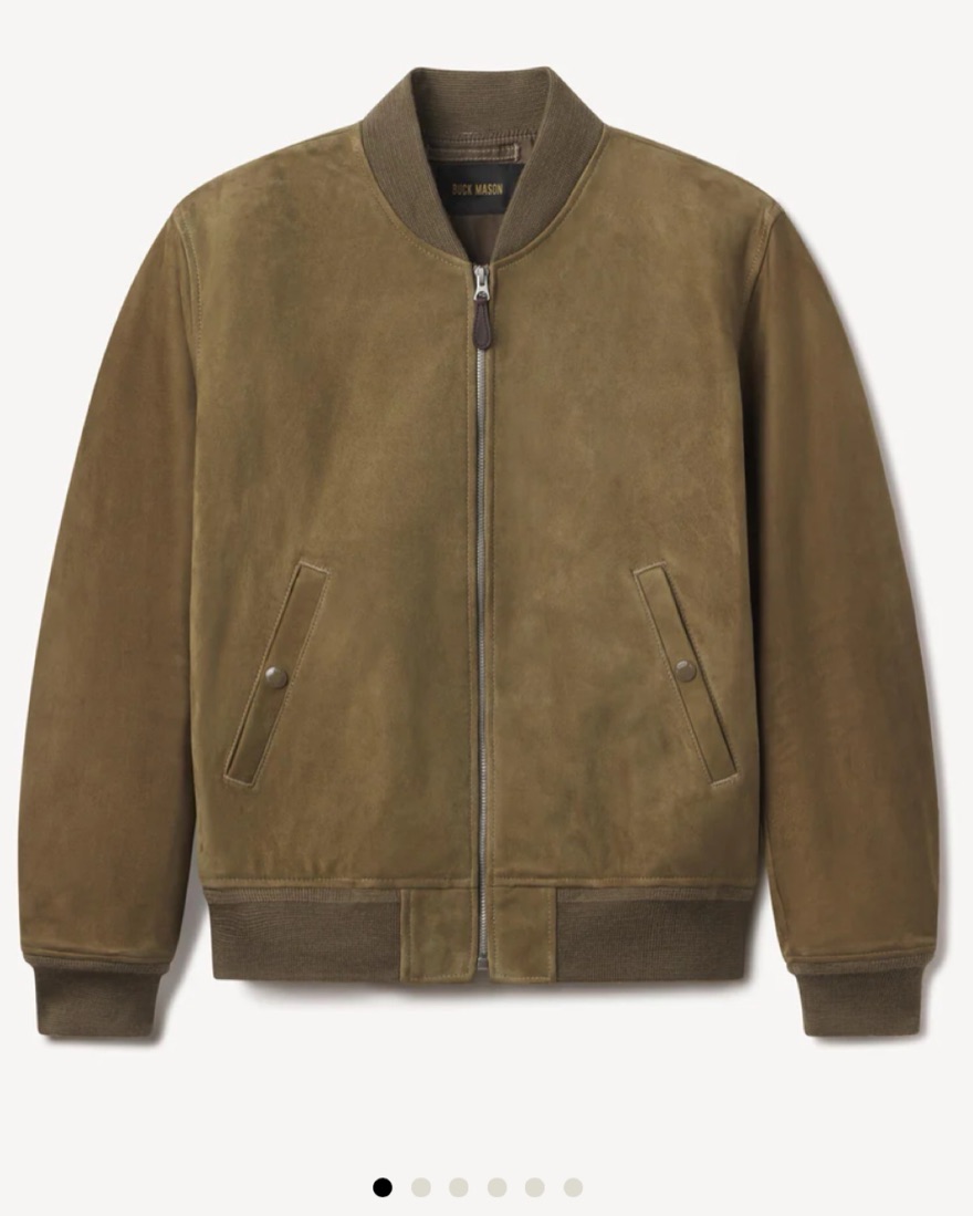 Buck Mason Suede Bomber Jacket Pickle