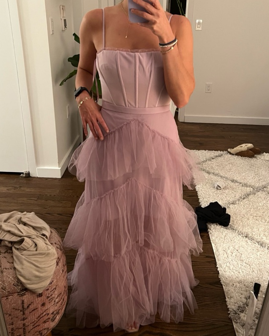 BCBGMAXAZRIA Corset Tulle Gown in Orchid Pickle