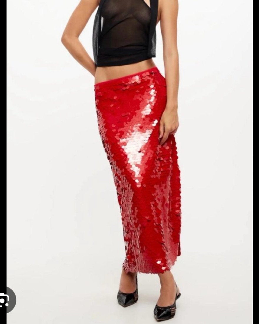 Maxi Skirt Red Sequin Midi Skirt ANOUKI Sequin-embellished Maxi