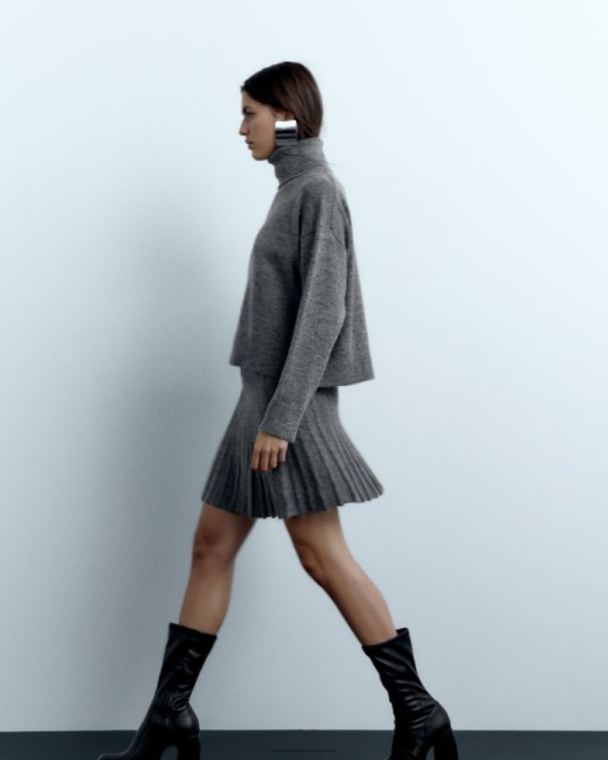 Zara Knit Sweater/skirt Set Pickle