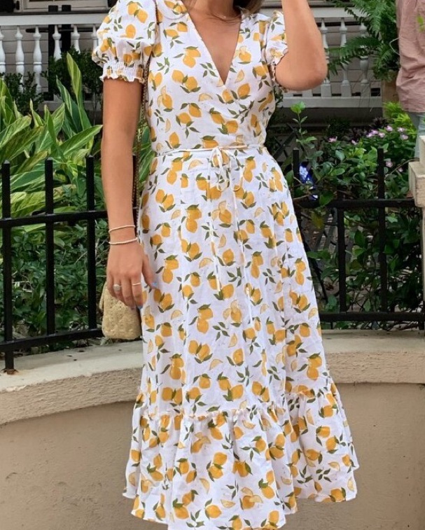 Reformation Lemon Printed Linen Dress | Pickle