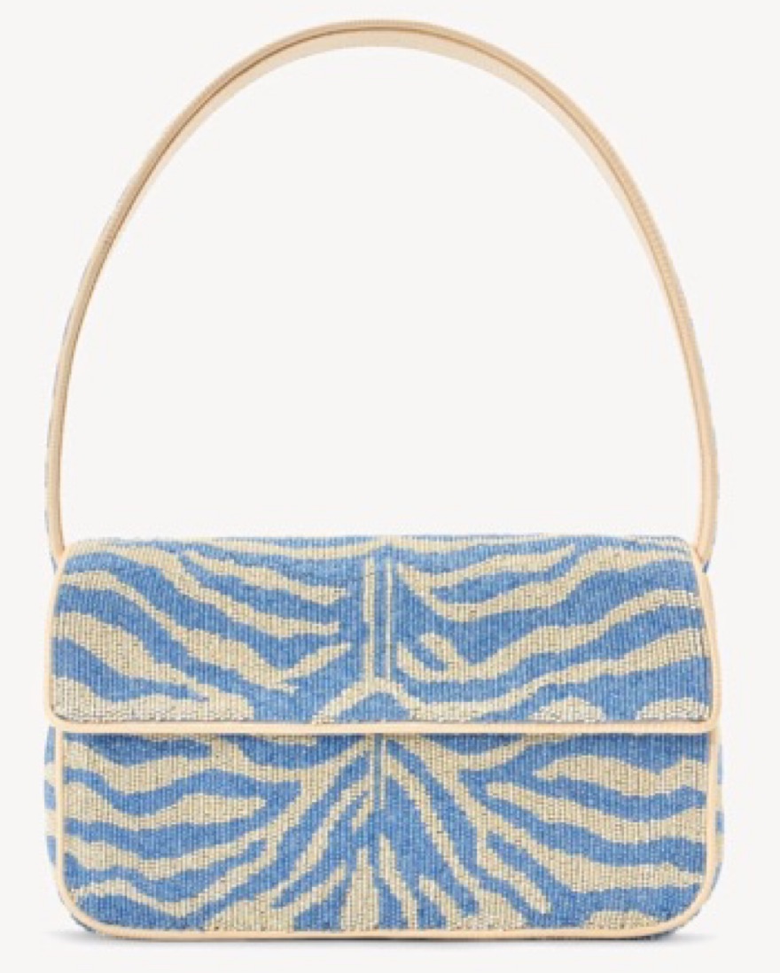 Staud Tommy Beaded Bag Blue/Cream Zebra Pickle
