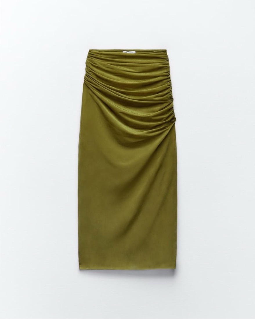 High Waisted Zara Green Midi Pencil Skirt NWOT ZARA RIBBED STRETCH