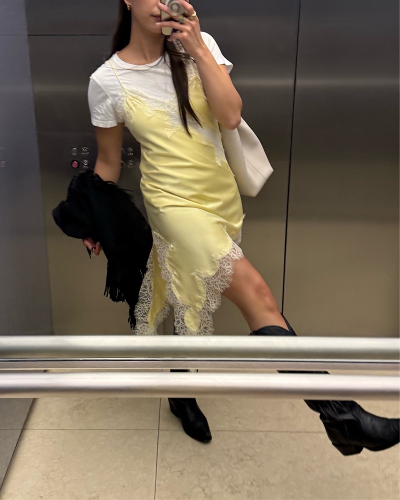 Zara Yellow Asymmetric Lace Dress Pickle