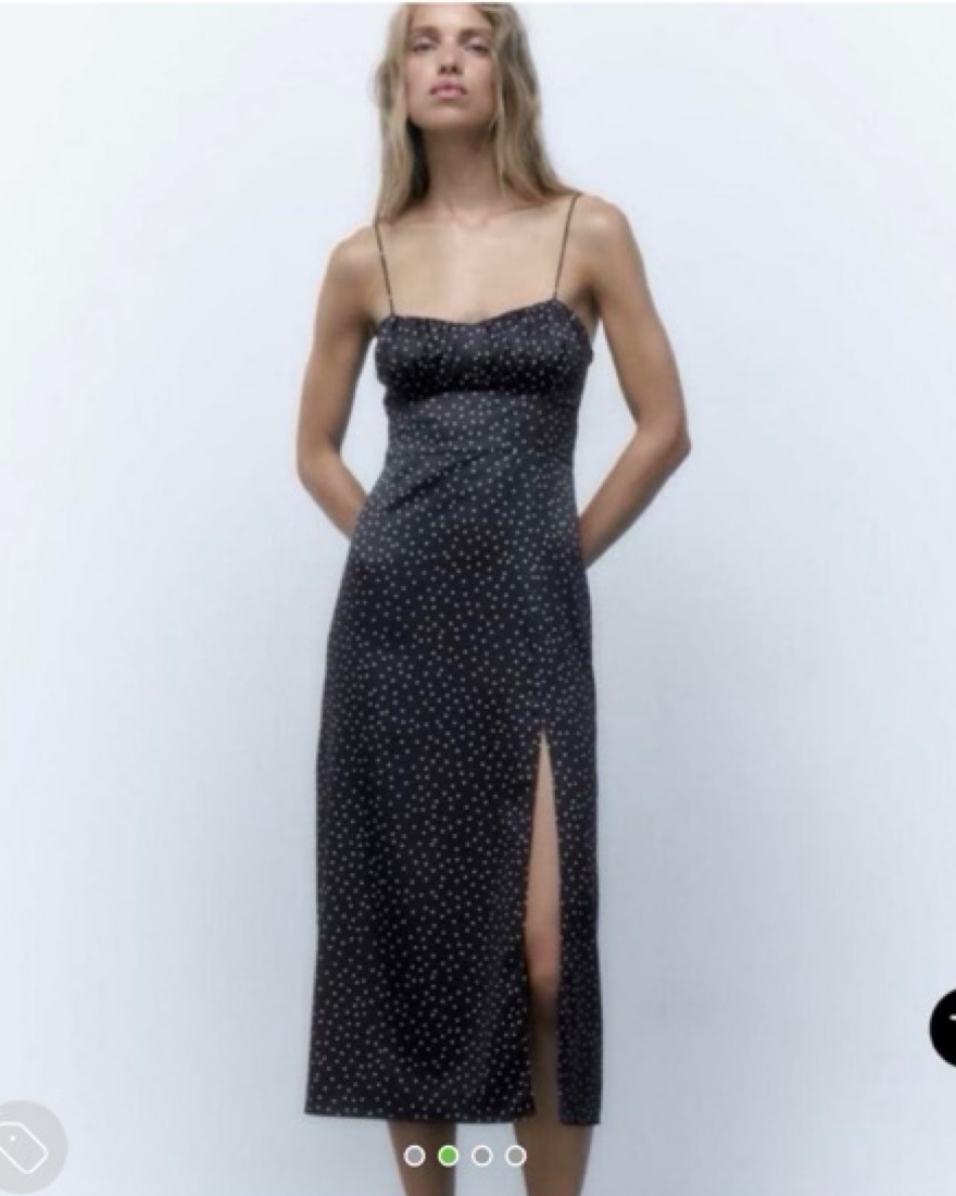 Zara Spotty Dress Zara Brown Green Polka Dot Midi Dress, 55% Linen