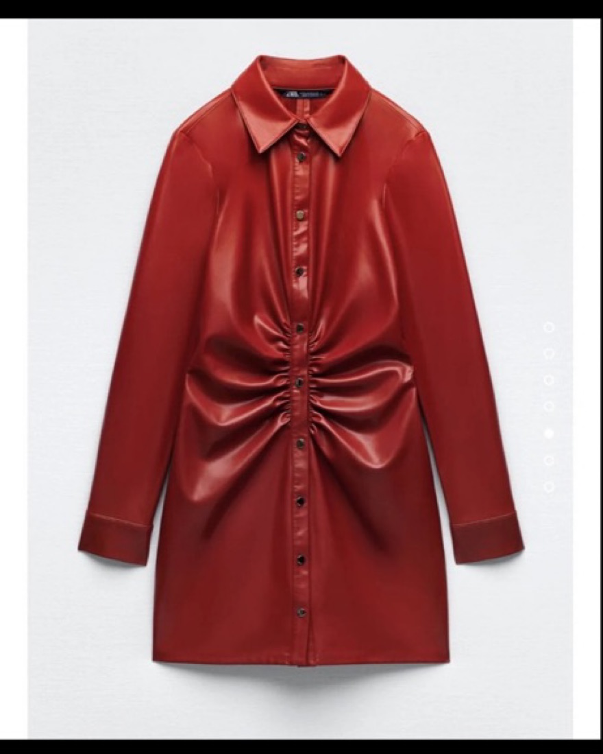 Zara FAUX LEATHER SHIRT DRESS Pickle