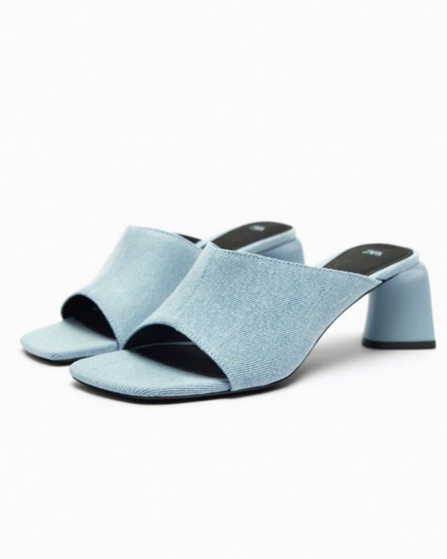 Zara Denim Heels Flat Slingback Shoes Zara Zara Blue Denim Block