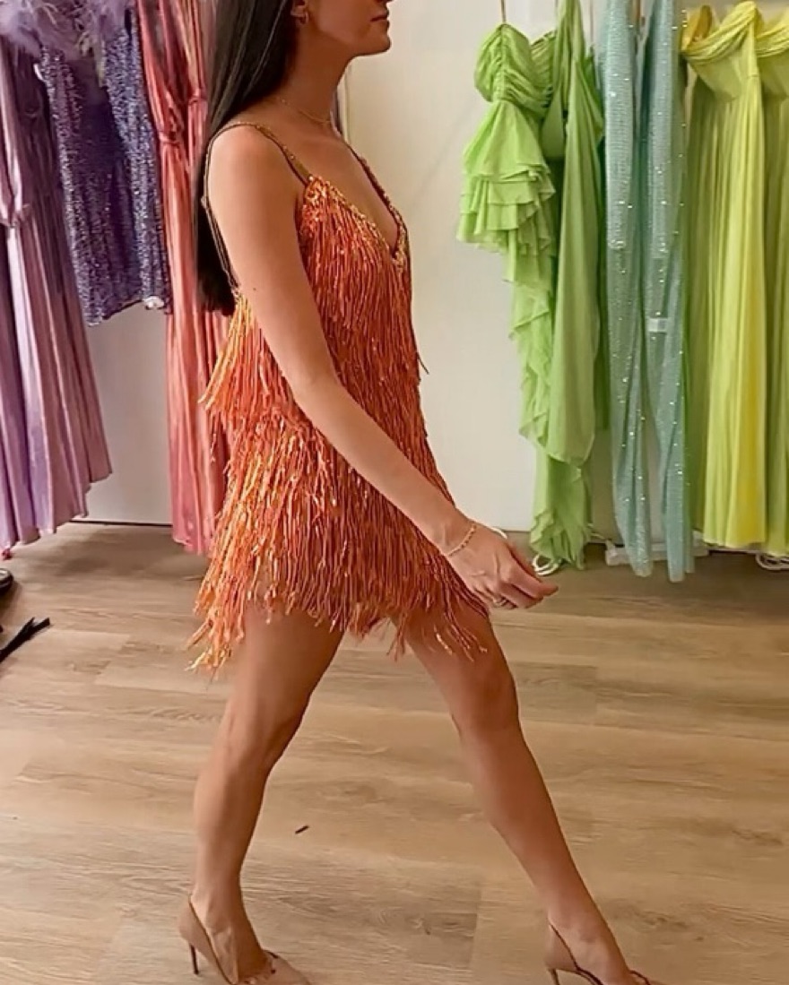 Asos Edition Red Fringe Mini Dress ASOS EDITION Long Sleeve