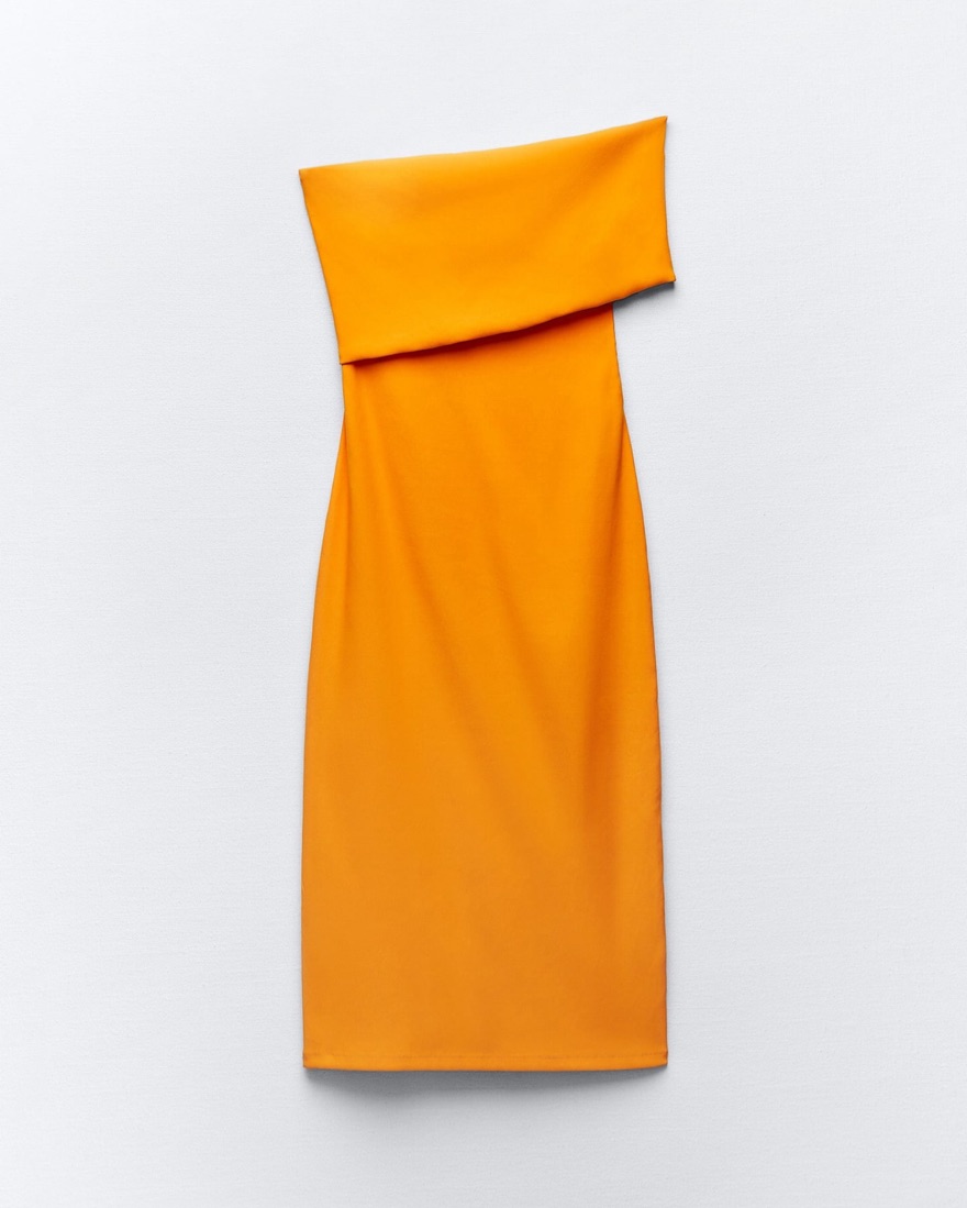 Orange Zara One-Shoulder Midi Dress Pickle
