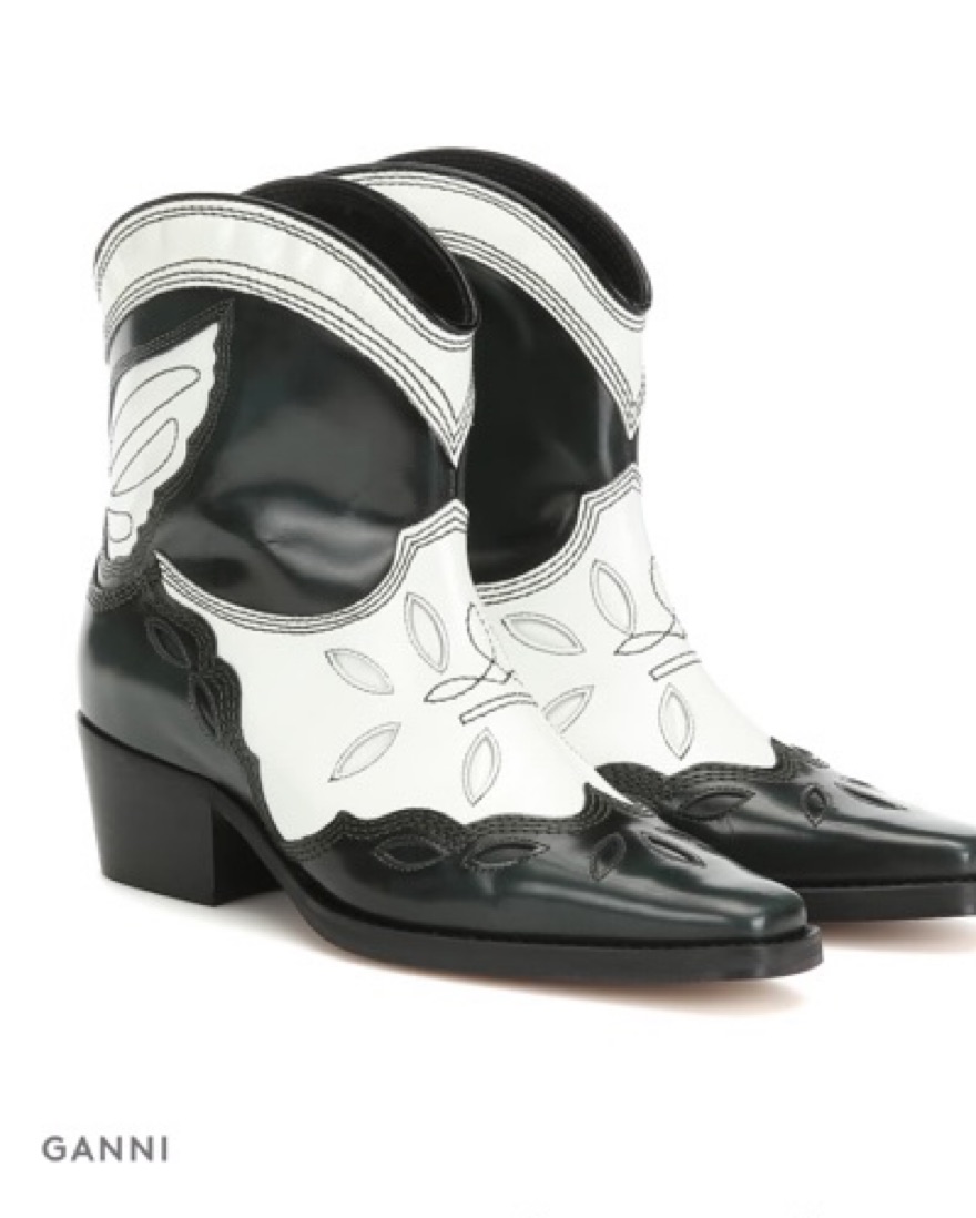 Ganni Black and White Cowboy Boots Pickle