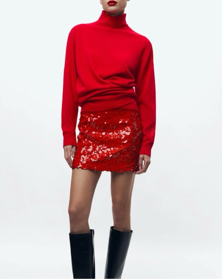 Zara Red Sequin Mini Skirt Pickle