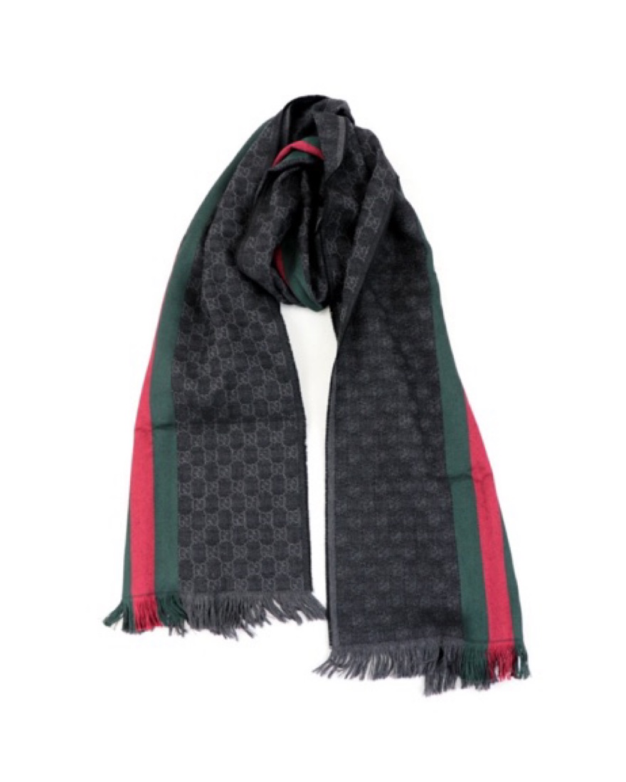 Wool Scarf Gucci Skinny Scarf Gucci GG Jacquard Wool Silk Frayed