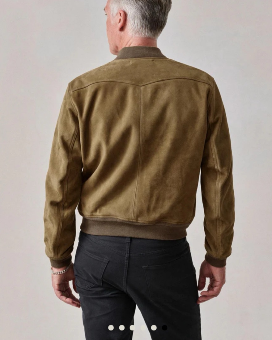 Buck Mason Suede Bomber Jacket Pickle