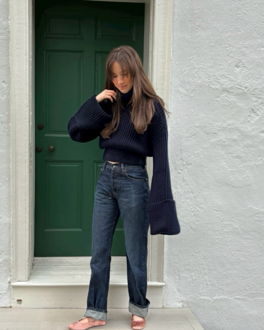 Helsa Esti Turtleneck Sweater in Navy Pickle