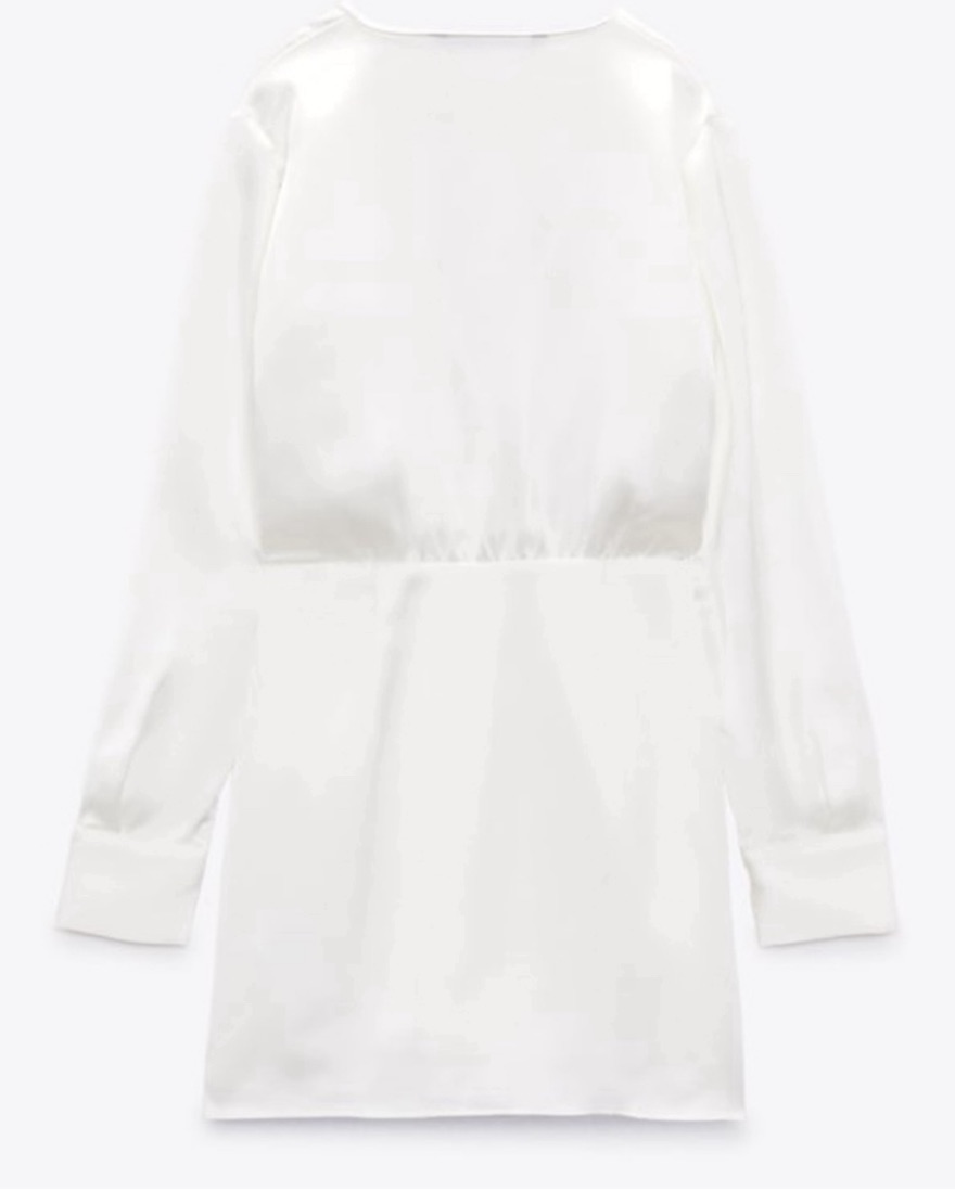 Zara White Satin Shirt Dress Zara White Satin Long-Sleeve Dress