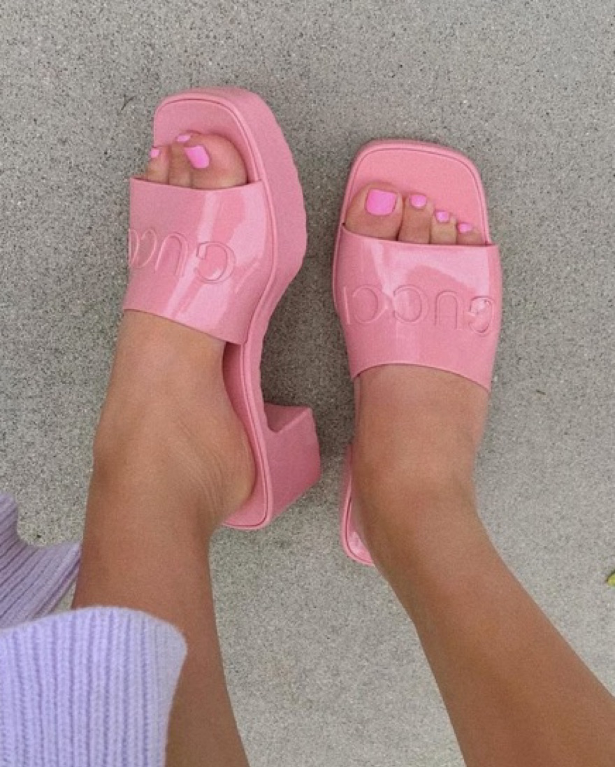Pink Gucci Jelly Heel Gucci Light Pink Rubber Block Heel Sandals 36