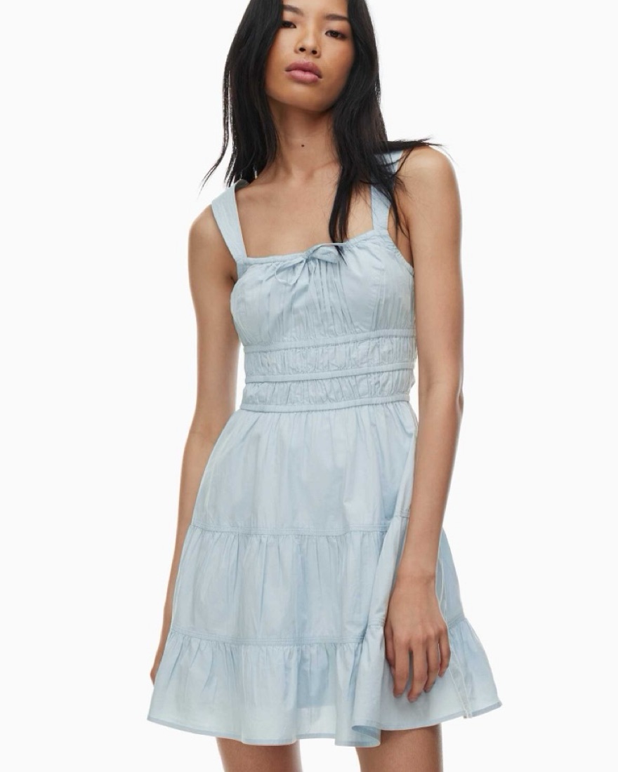 VIP【送料関税込】OBIDI Light blue dress Nakia Modal Bow-Embellished Sweetheart-Neck Midi Dress in