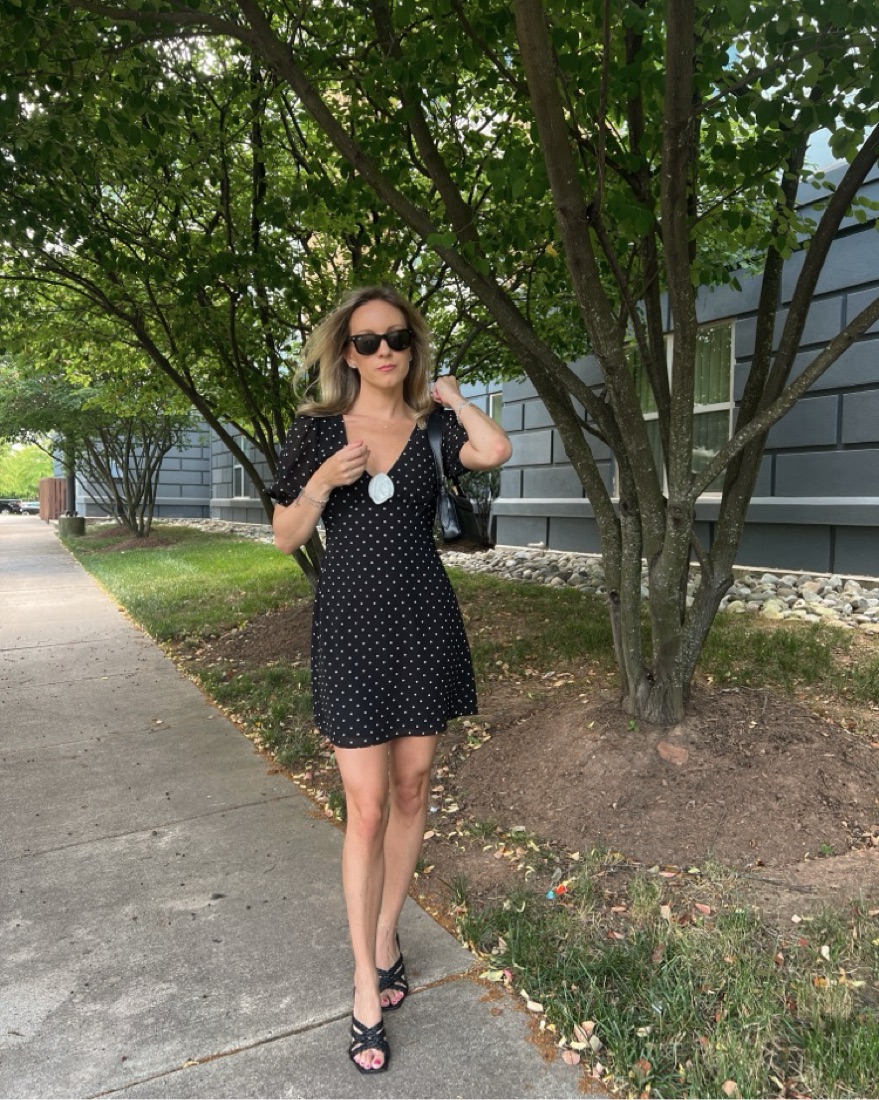 navya wrap mini dress in basic polka black Black Polka Dot Rosa Mini Dress main image 1