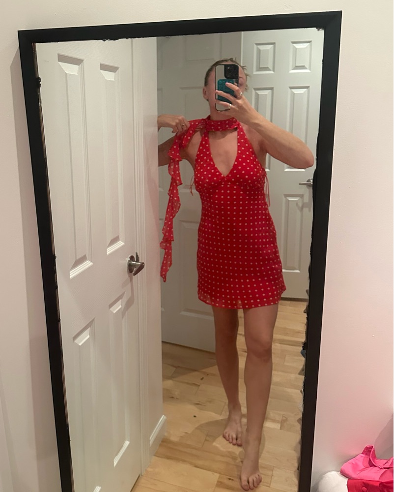 Vibrant Res Polka Dot Dress With Scarf by Thirty Thirty - Pickle