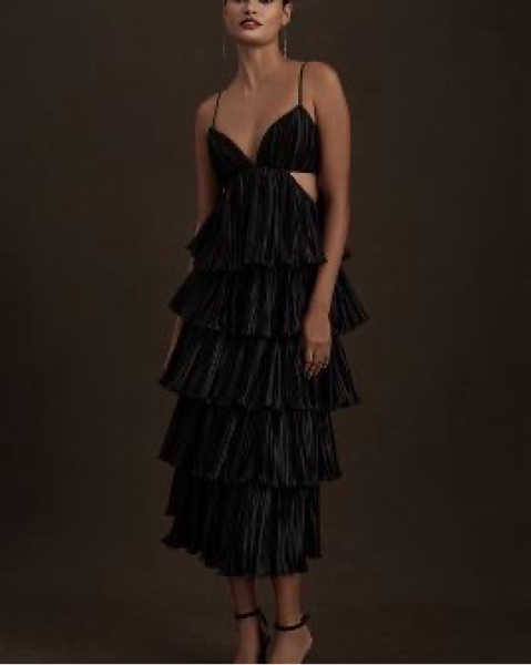 black puff sleeve maxi dress Black Puff Sleeve Midi Dress main image 0