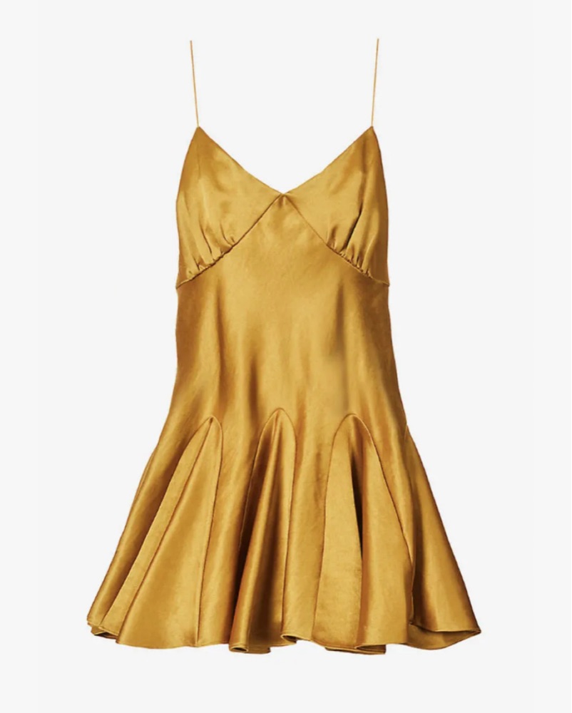 khaite liliana paneled satin mini dress KHAITE LILIANA DRESS OCHRE by Khaite