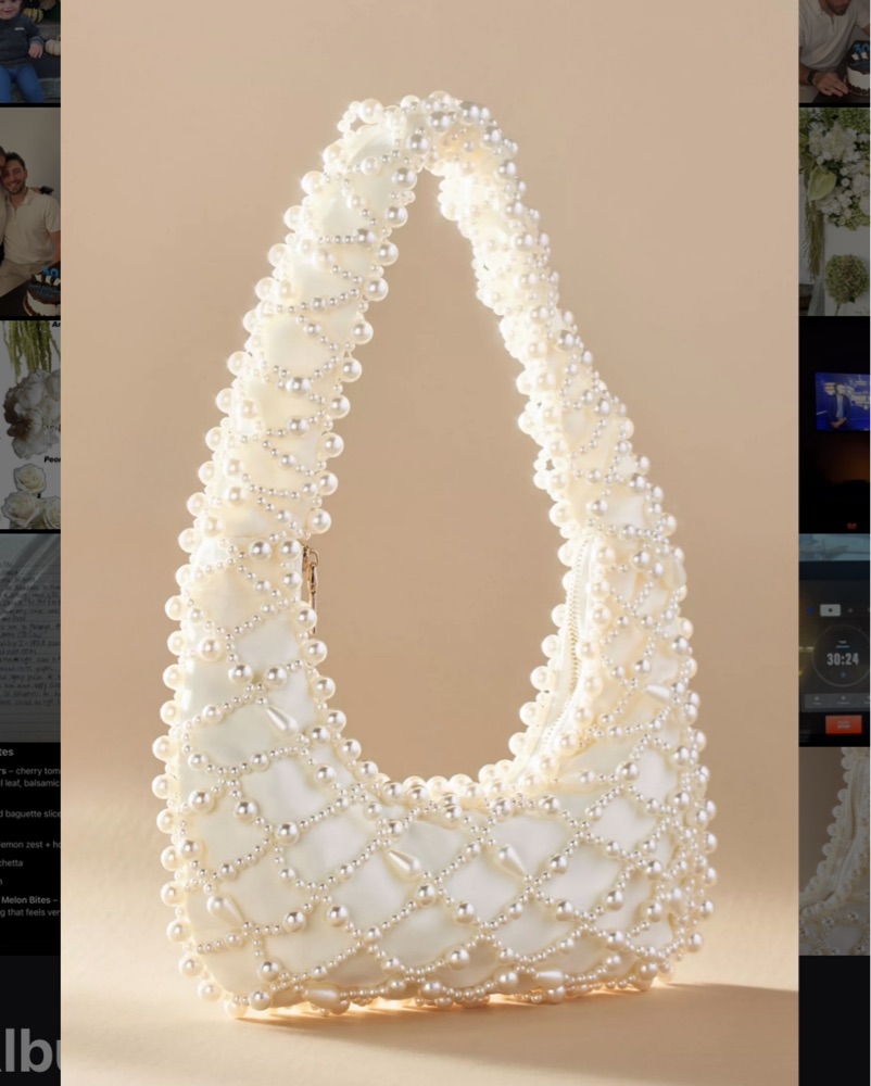 【新品】PROOF PEARL 15ポンド Lucy Satin Pearl Handbag by Anthropologie - Pickle