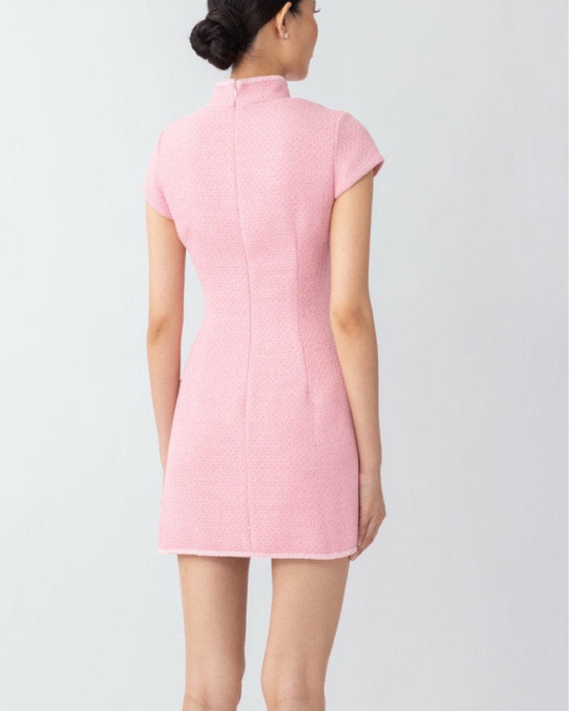 Sau Lee Pink Ada Tweed Asian Dress XS/S by Sau Lee - Pickle