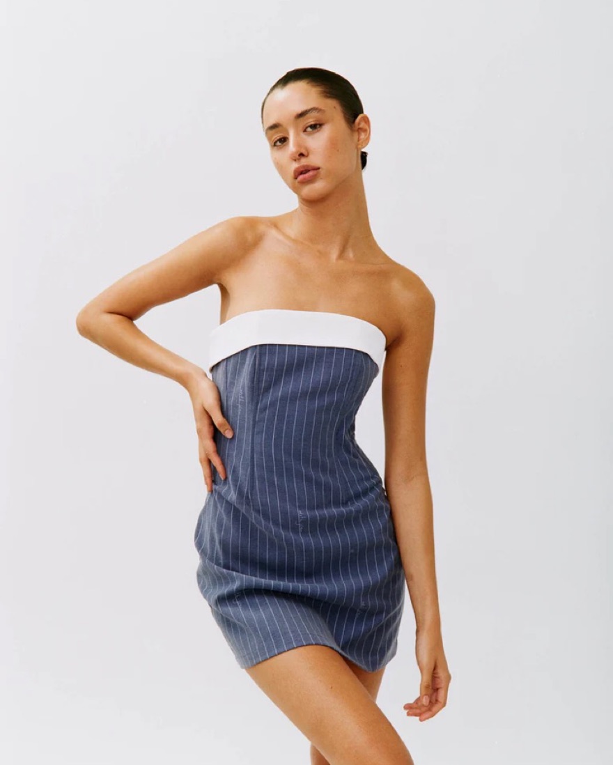 area corset mini dress Bandeau Lace-Up in Black - 6 / Regular a fitted corset Sage (VerdiGris) Material:Mangalagiri Silk Daphie Beaded Mini Dress