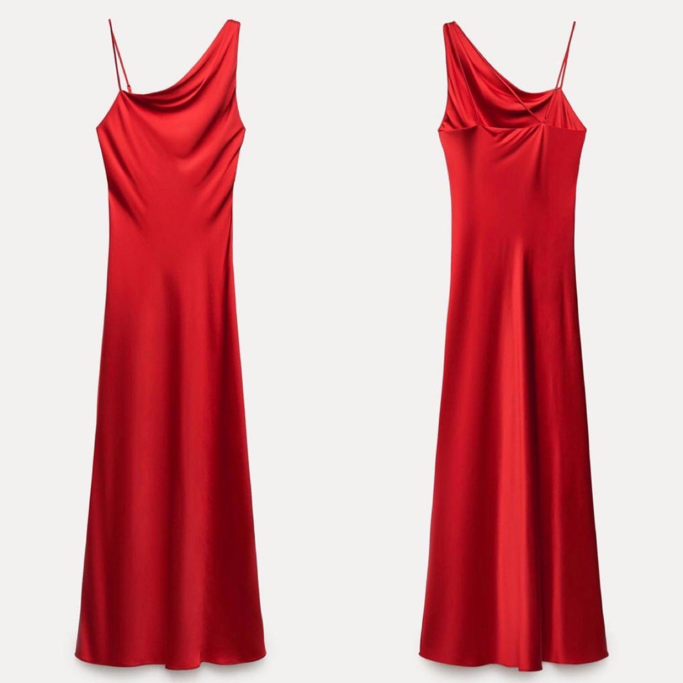 Zara Red Satin Midi Dress Asymmetrical by Zara - Pickle
