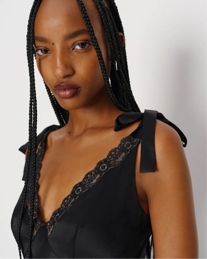 Reformation Silk Black Lacy Top by Reformation - Pickle