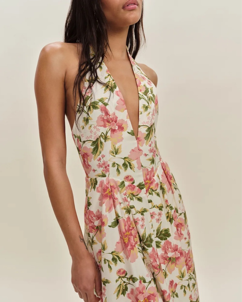 v chapman halter dress The Scarlette Dress in Blue Tapestry Rose 20 / Blue Tapestry Rose