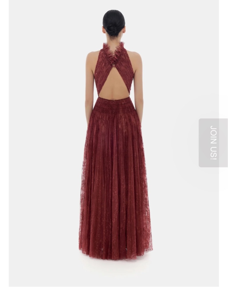 Montsand Burgundy Smocked Lace Maxi Dres by Montsand